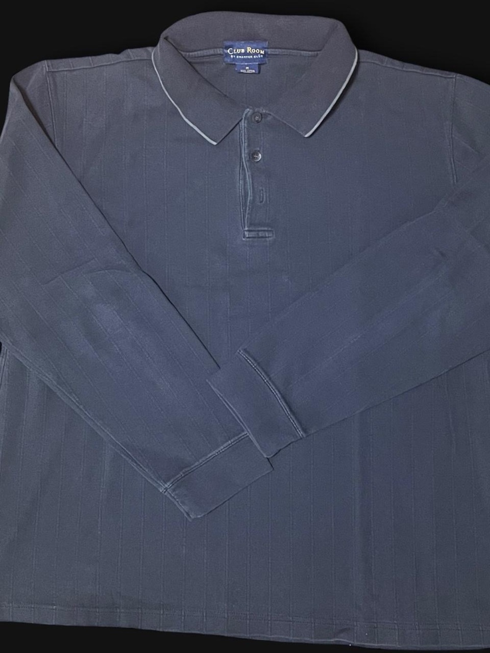 Club Room Men's Long-Sleeve Navy Blue Polo with Contrast Trim
